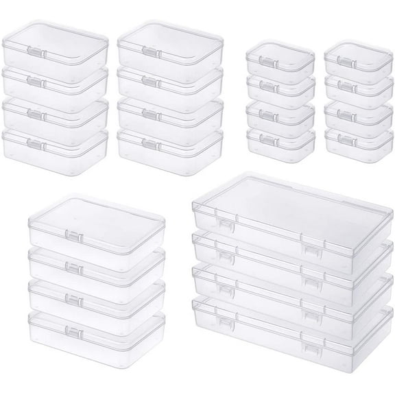 24 Pieces Mixed Sizes Rectangular Empty Mini Clear Plastic Organizer Storage Box Containers with Hinged Lids for Small Items and Other Craft Projects