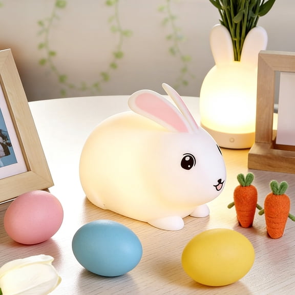 Rechargeable Silicone Bunny Night Light | Soft Touch LED Bedside Lamp | 3 Brightness Levels | Portable White Ambient Light | 6.5in x 3.4in for Bedroom Nursery