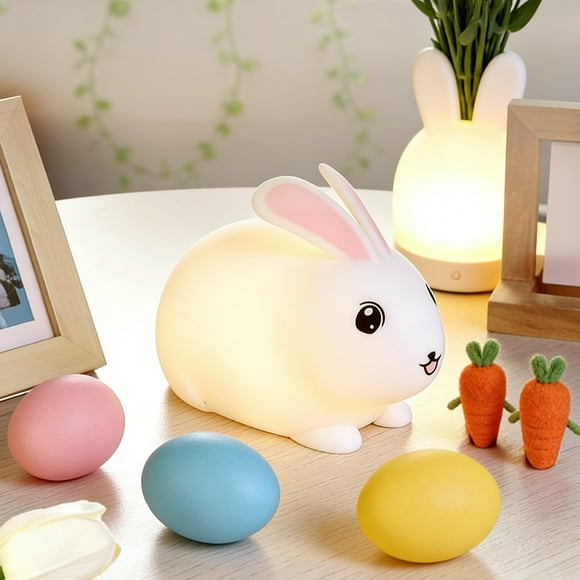 Tyidzon Veilleuse en Silicone Lapin Mignon Rechargeable à Taper Lampe de Chevet pour Enfants Ambiance Lueurs Douces Veilleuse Lapin Chambre de Tout-Petit Lumière LED Portable