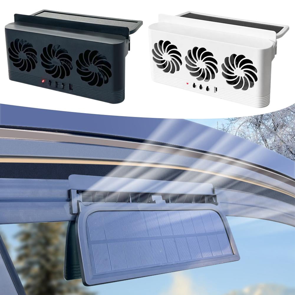 KRONDO Solar Powered Car Exhaust Fan,Vehicle Purifier Cooling Amplifier Window Fans Ventilator Radiator,Solar Powered Car Radiator Cooling Fan with 3 Outlets