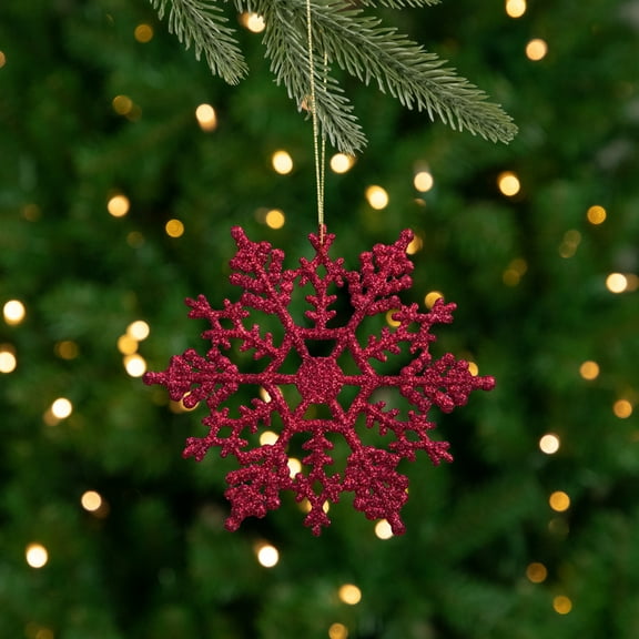 Northlight 24ct Glitter Snowflake Christmas Ornament Set 3.75" - Berry Red