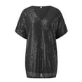 thumbnail image 6 of Hauaitttt Women Plus Size Sparkly Sequin Blingbling V Neck Short Sleeve Loose Top Tee Shirt Was Out Long Sleeve Shirt for Women Casual Summer Long Sleeved Shirts Womens Ladies Athletic Wear Shirt for, 6 of 6