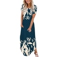 thumbnail image 1 of Ovzne Robes Grande Taille pour Femmes Rondes Robe Mode Femme Robe Décontractée Imprimée Manches Courtes Col Rond avec Poches Robe Maxi Grande Taille Manches Courtes Imprimée Liquidation, 1 of 6