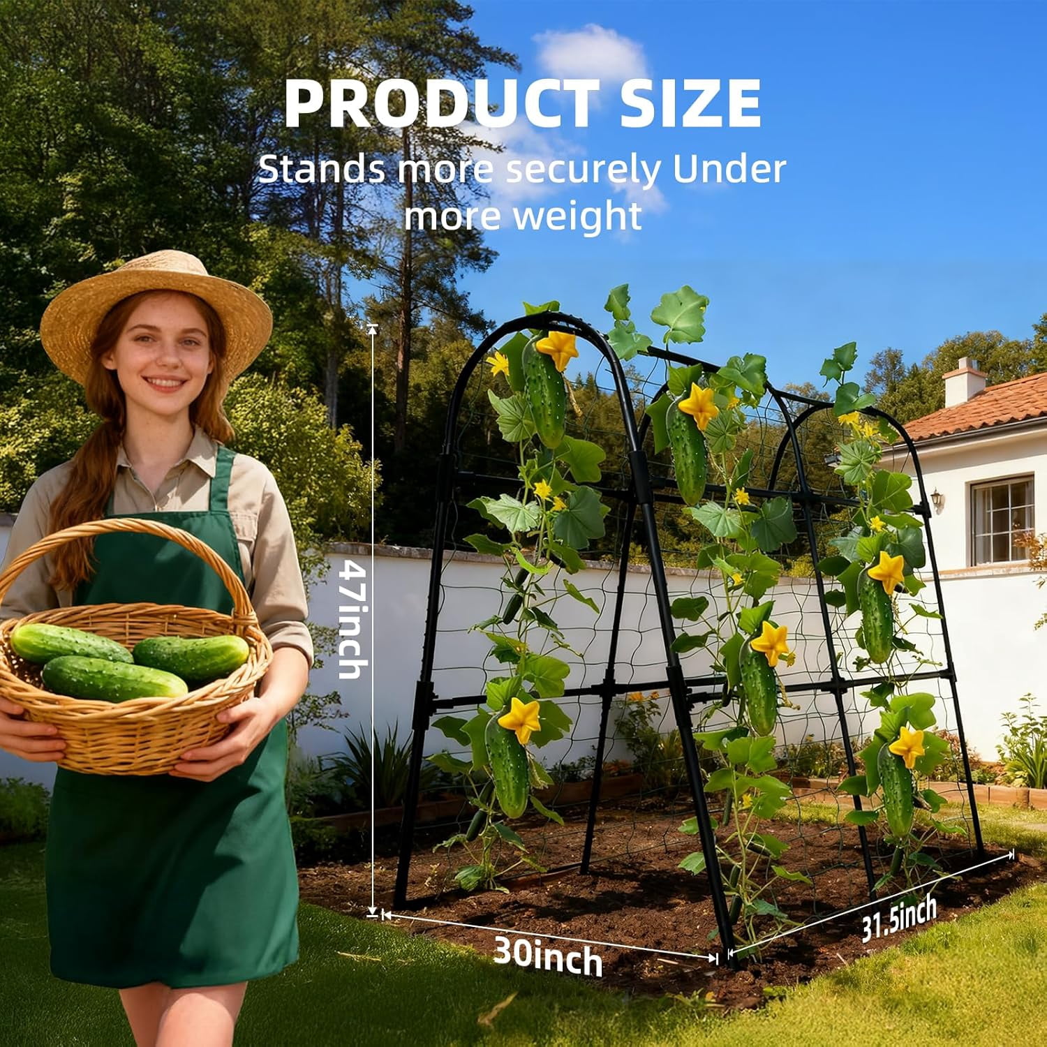 Cucumber Trellis for Raised Bed, U-Shape Garden Arch Metal Support for Climbing Plants, Metal Arch Plant Support Vegetables Trellis, Plant Support for Vine Outdoor