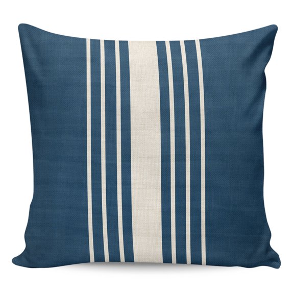 Waterproof Outdoor Throw Pillows with Inserts 18"x18", Navy Blue Beige Striped Soft Decorative Pillowcases for Couch Bedroom, Modern Farmhouse Retro Lines Pillow Covers for Sofa Living Room