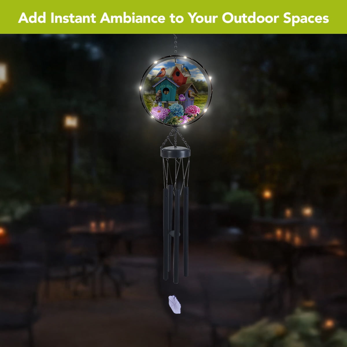 Briarwood Lane Spring LED Illuminated Solar Powered Glass Suncatcher  Wind Chime 37x8 Colorful Birdhouses For Spring Wind Chime For Outdoors Melodic Metal Windchimes Wind-Chimes