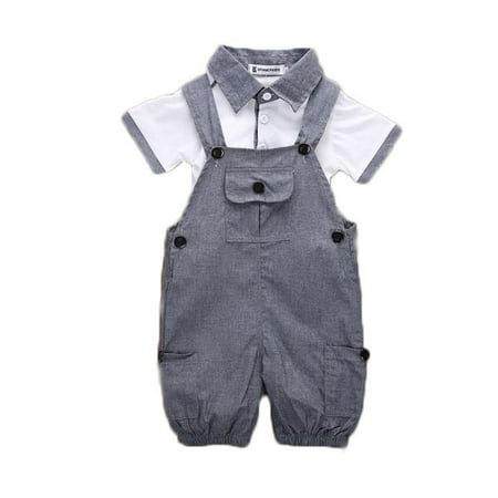 Baby Boy Short Sleeve Polo T-Shirt+Suspender Overalls Pant Outfit