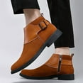 thumbnail image 2 of Men's Genuine Leather Buckle Dress Chelsea Boots with Side Zipper Fashion Pointed Toe Waterproof Non-Slip Casual Business Formal Booties, 2 of 6