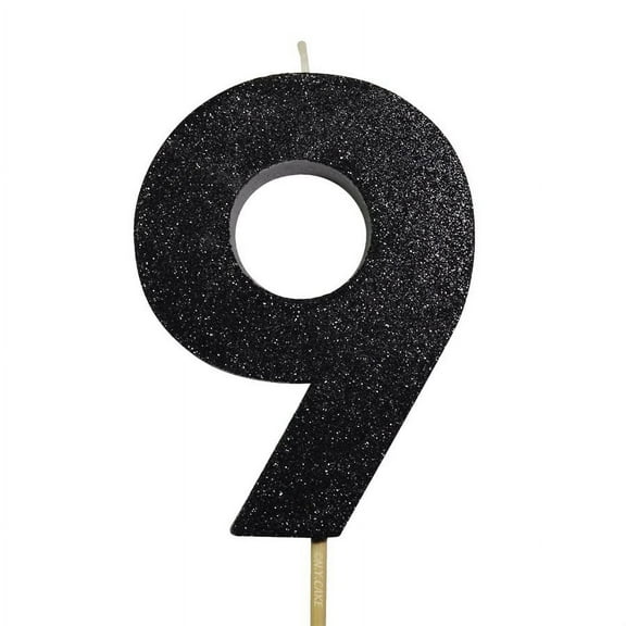 Black Glitter Number 9 Candle 4"