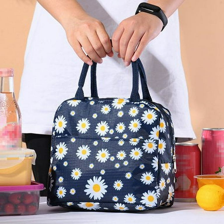 GRNSHTS Women s Lunch Bag Daisy Print Reusable Waterproof Zipper