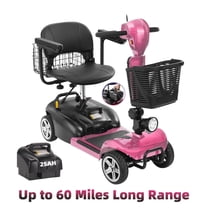MS07 60 Miles Long Range 4 Wheels Electric Mobility Scooter for Adults/Seniors, Powered Wheelchair Device with 25Ah Extended Battery, Dual Baskets, Rotating Seat, Compact Duty Mobile for Travel