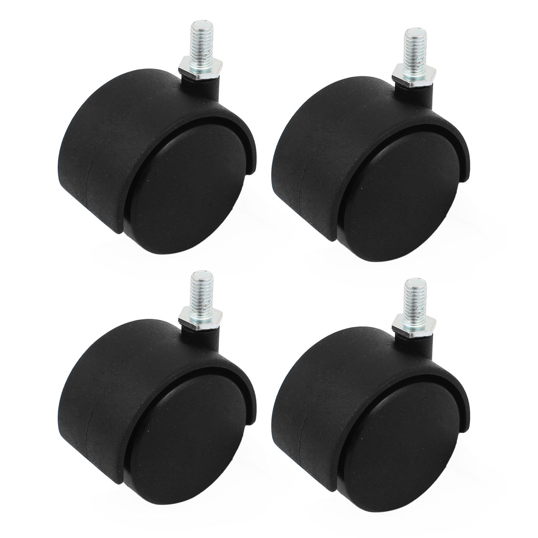 M8 Threaded Stem 2" Dia Double Wheel Swivel Casters Black 4pcs for