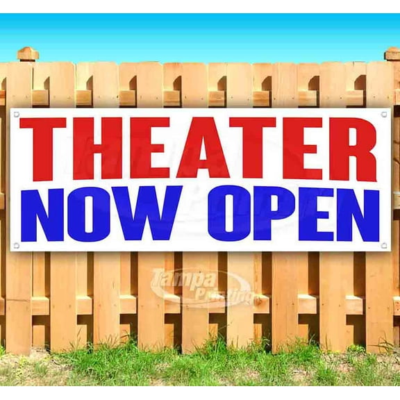 Theater Now Open 13 oz Vinyl Banner With Metal Grommets