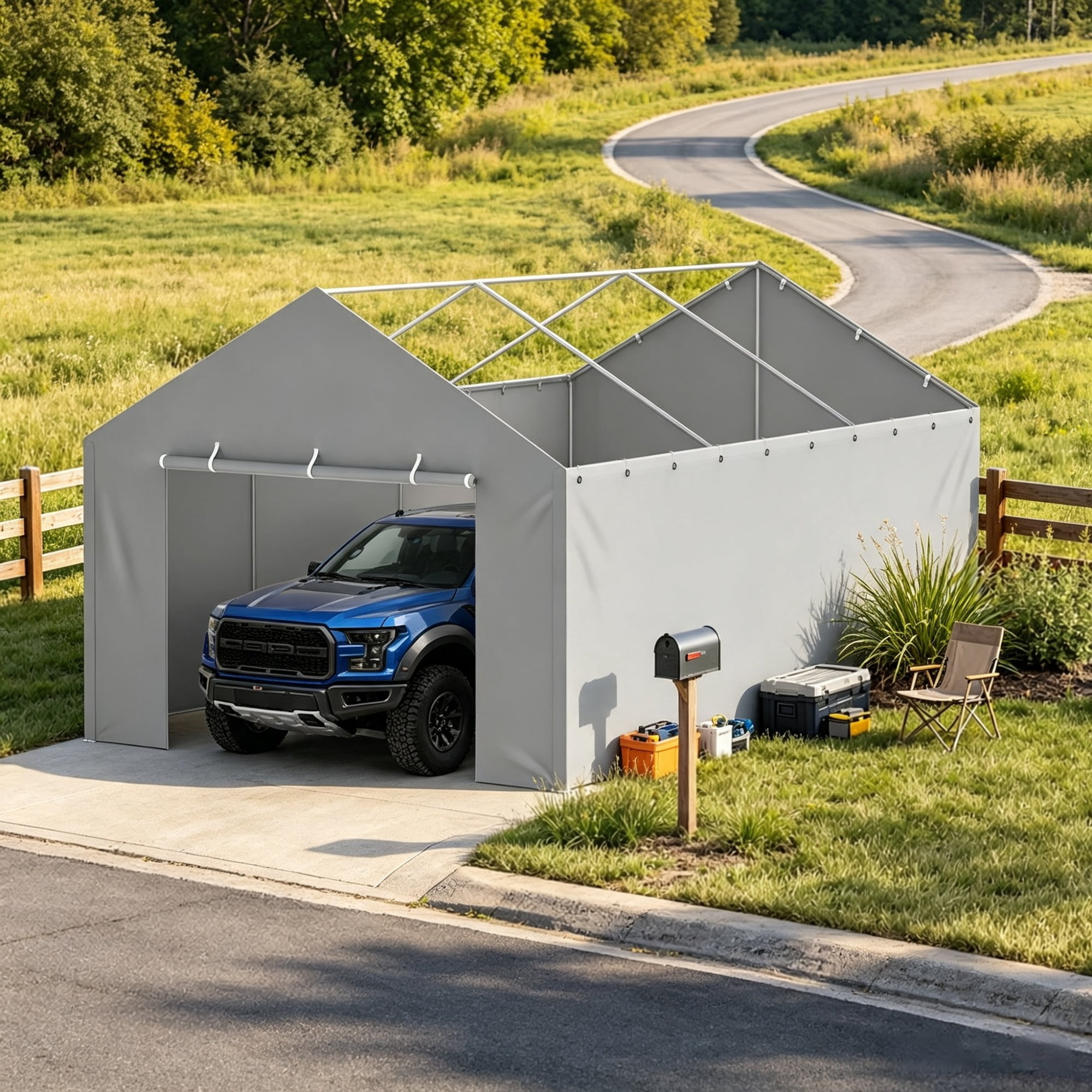 12 x 20ft Carport Replacement Side Wall, Heavy-Duty Waterproof & UV-Protected Garage Tent Tarp with Ball Bungees (Top & Frame Not Included)