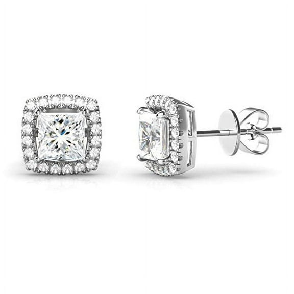 Amy and Annette Halo Stud Earrings with Crystals from Swarovski, 4 ct, Sterling Silver