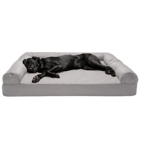UPC: 0842229125023 | FurHaven Pet Products Quilted Full Support Sofa-Style Pet Bed for Dogs & Cats – Silver Gray Jumbo Plus