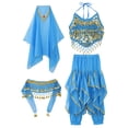 thumbnail image 6 of inhzoy Girls Indian Belly Dance Outfit Crop Top Ruffled Pants Hip Scarf Headscarf Festival Dancewear Sky Blue-B XL, 6 of 8