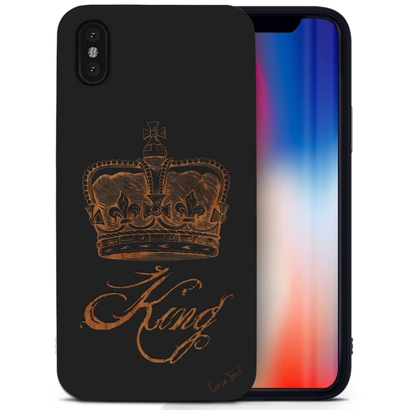 Case Yard Wooden Case for iPhone-X Soft TPU Silicone cover Slim Fit Shockproof Wood Protective Phone Cover for Girls Boys Men and Women Supports Wireless Charging King Crown Design