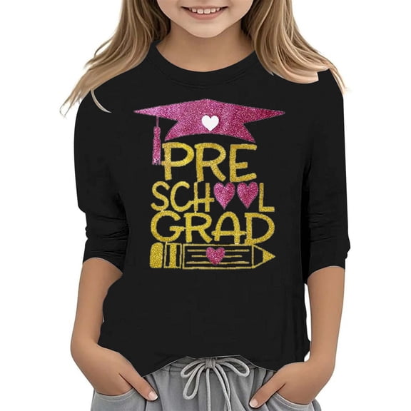 Hiijoy Toddler Girls Graduation T-Shirt Children's 3/4 Sleeve Crew Neck T Shirt, Sizes 3-13
