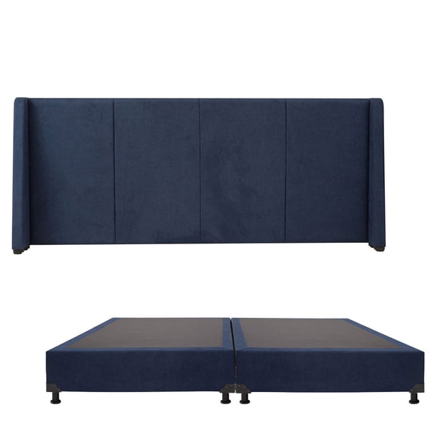Box Base Cama King Size + Cabecera Milan Azul Marino