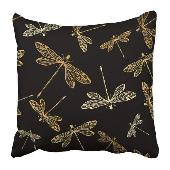 RYLABLUE White Handdrawn with Dragonflies on Black Bug Butterfly Clip Collection Doodle Dragon Drawn Pillowcase Pillow Cover 20x20 inches