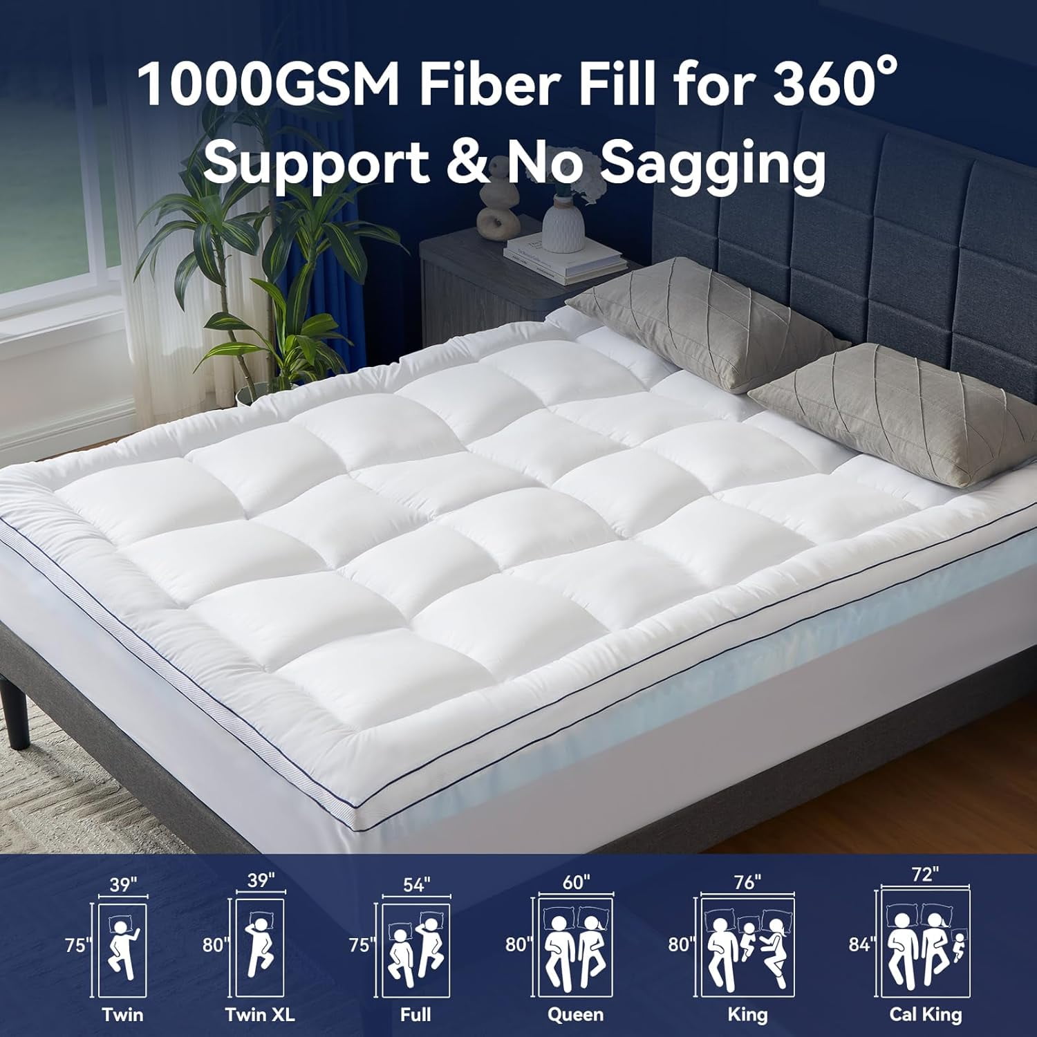 Queen Size Dual Layer 4 Inch Memory Foam Mattress Topper, 2 Inch Fluffy Soft Pillow Top Mattress Pad Cover and 2 Inch Gel Memory Foam for Back Pain Relief, Breathable, Cooling