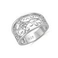 thumbnail image 2 of 925 Sterling Silver Oxidized Platinum Plated Medium Flower Swirl Women Valentines Day Gifts Ring, 2 of 4