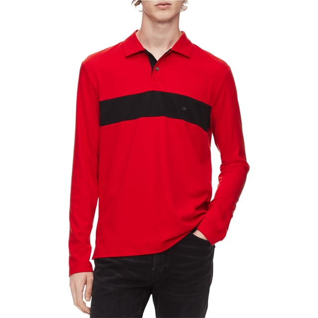 Calvin Klein Polo de rugby con bloques de color para hombre, rojo, XS