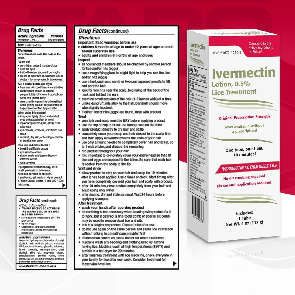Ivermectin Lotion 0.5% Lice Treatment (4 fl oz) Fast-Acting 10-Minute Single Use, Prescription Strength Solution for Head Lice & Eggs, No Nit Combing Required, Adults & Kids 6 Months+
