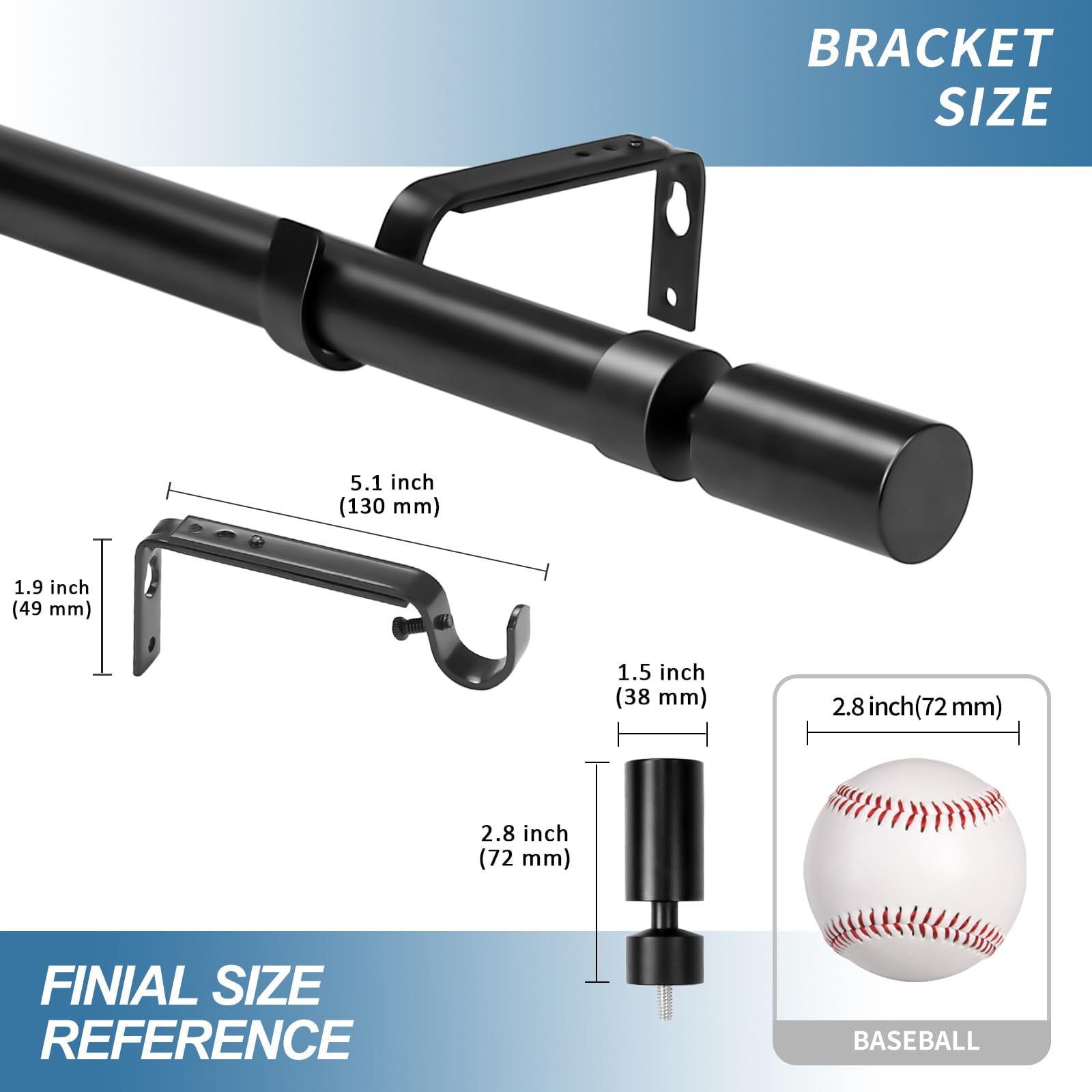 Urbanest 1" Sullivan Adjustable Curtain Rod, 84"-120", Black