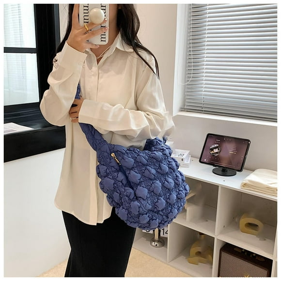 tumgatte Quilted Tote Bags For Women Lightweight Quilted Padding Shoulder Bag Down Cotton Padded Large Tote Bags Lattice Up to 45% off