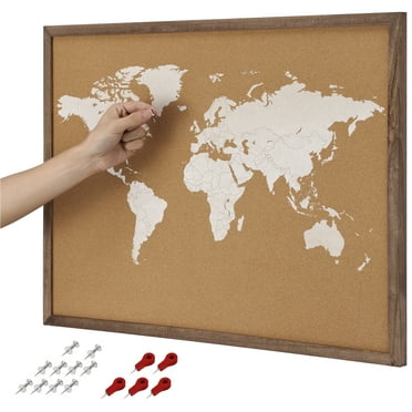 Navaris Cork World Map Pinboard Wood Frame - Robust Designed Cork Board World Map - Push Pin Map of the World with Pins Included - Travel Map on Bulletin Board Corkboard