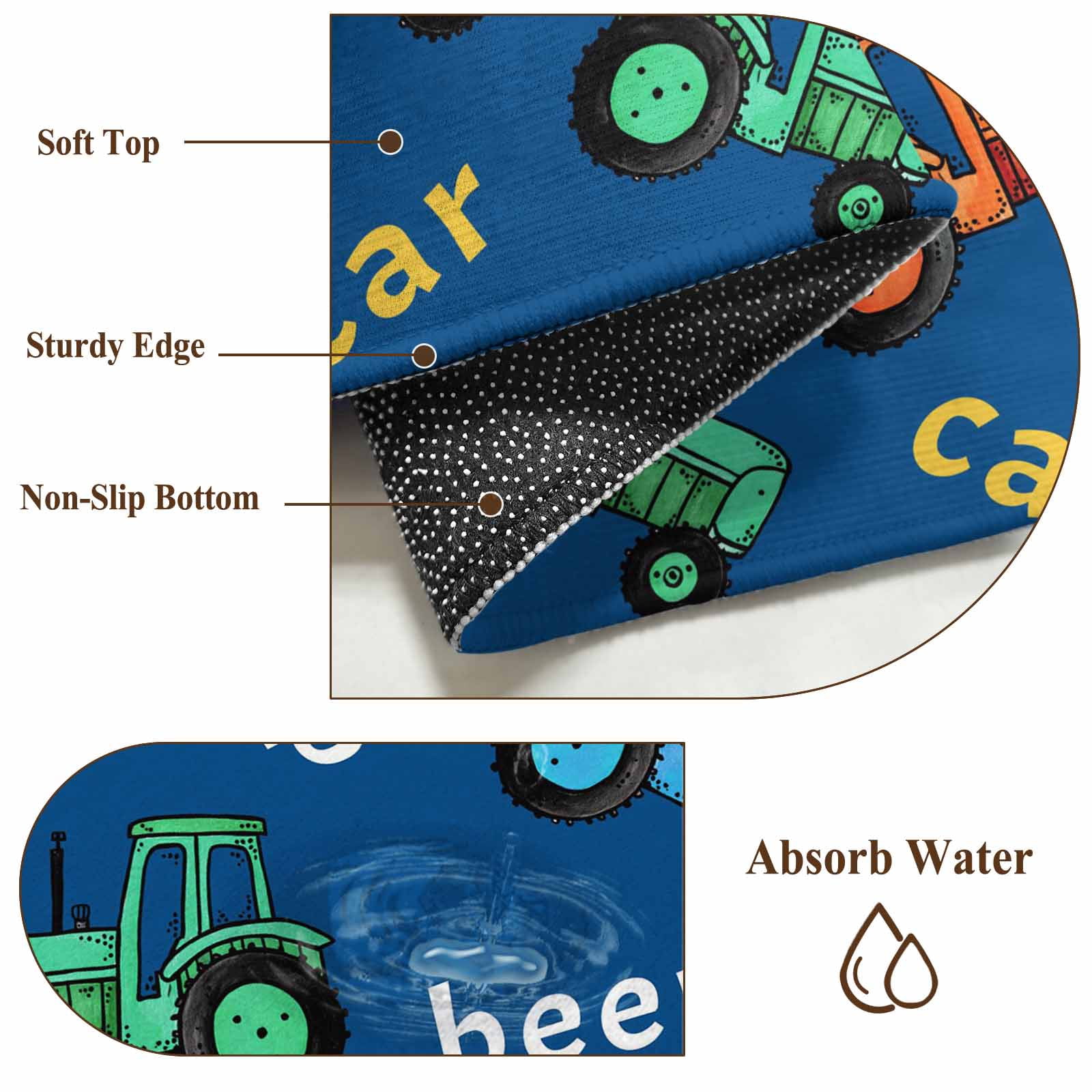 Cartoon Tractor Round Area Rug 8Ft Washable Large Circle Rugs for Living Room Dorm, Cute Beep Car Digger Shovel Truck Blue Non-Slip Carpet Floor Mats Indoor Outdoor Carpet Runner Aesthetic Home Decor