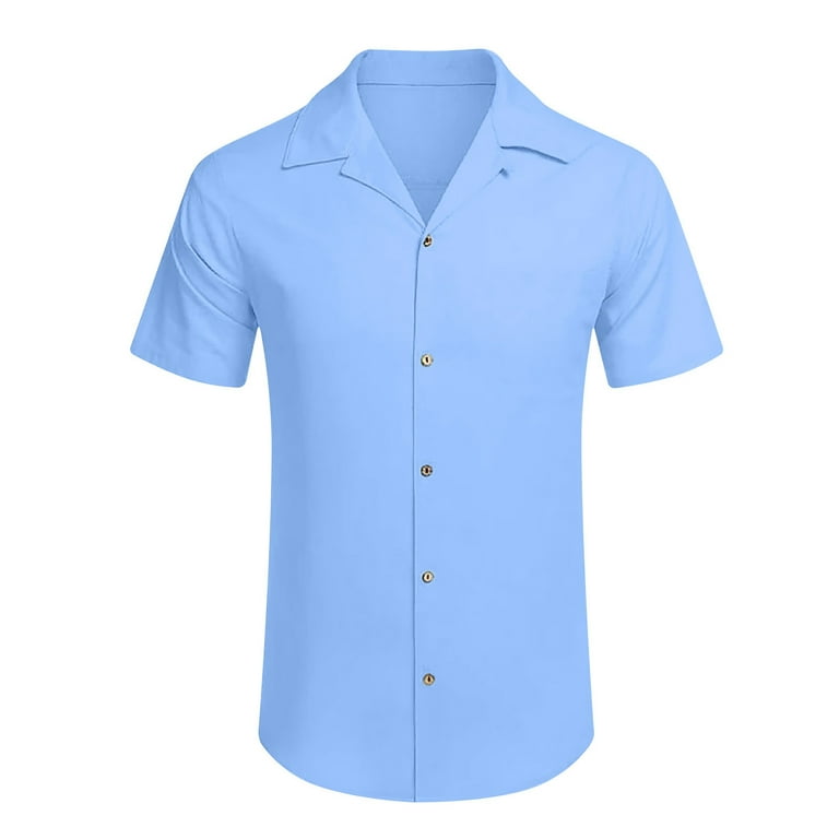 Xmmswdla Men's Linen Button Down Shirt Short Sleeve Casual Button Up Beach Summer Shirts Blue Fishing Shirts for Men, Size: Small