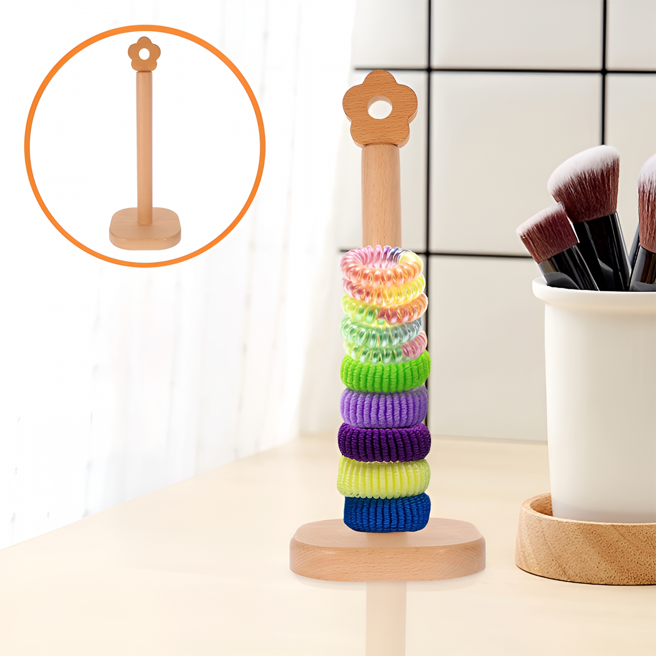 XIBUFE 2026 New Wooden Scrunchie Holder Organizer Hair Ties Display Stand Organizer for Bracelets Bangle Hair Scrunchies