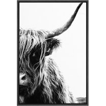 PixonSign Framed Canvas Print Wall Art Black & White Shetland Cow Farmhouse Decor Rustic Decor Nature Animals Modern Art Realism Cozy Decorative Colorful Multicolor - 16"x24" Black