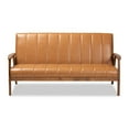 thumbnail image 2 of Baxton Studio Nikko Mid-century Modern Tan Faux Leather Upholstered and Walnut Brown finished Wood Sofa, 2 of 5