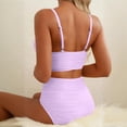 thumbnail image 6 of Minjewel Women's V-Neck Cutout High Waisted Bikini Two Piece Swimsuit,Textured Pleated Fabric with High Waist Bottoms,Sexy Beach Swimwear,Light Purple,XL, 6 of 6