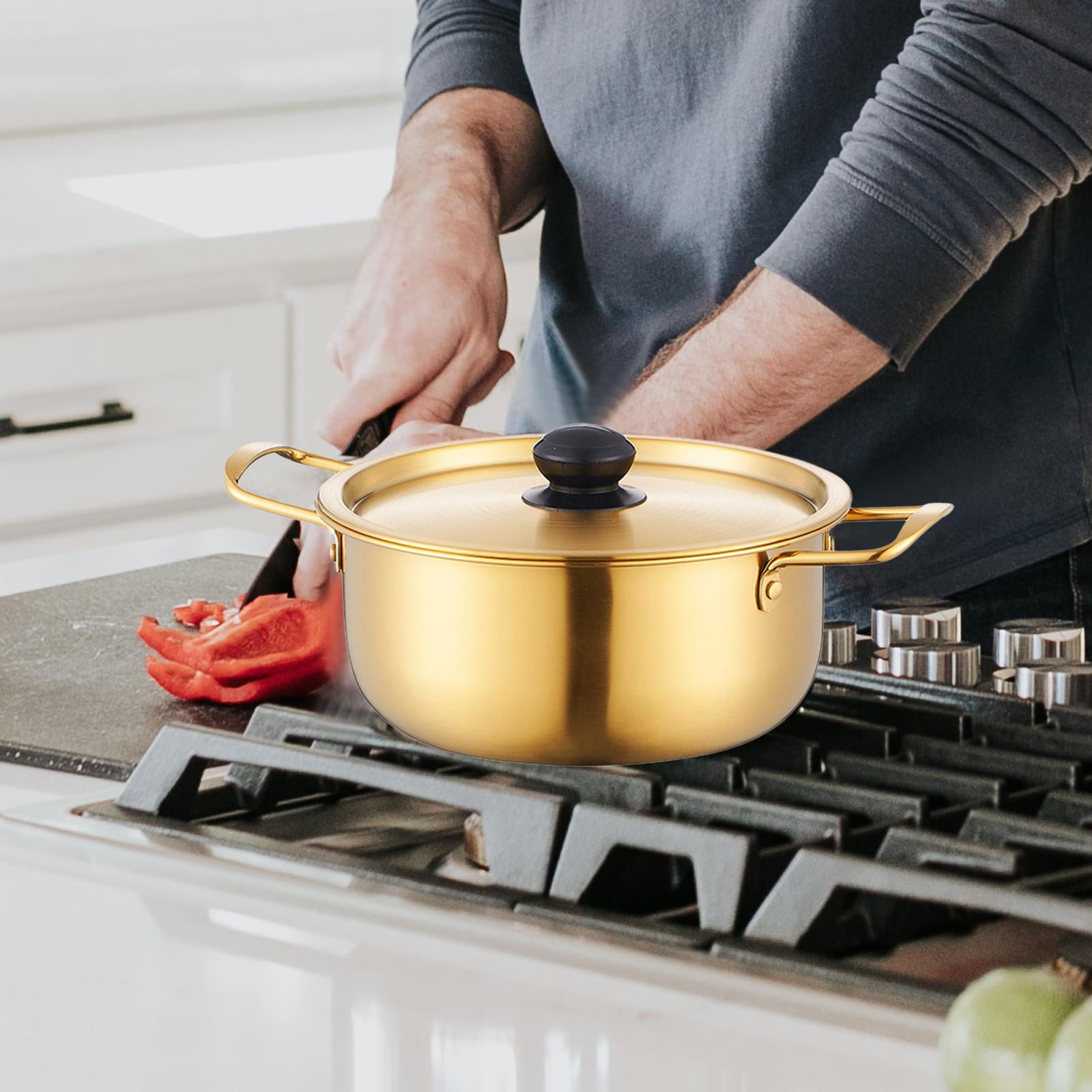 Esquirla Korean Ramen Pot, Instant Noodle Soup Pot, Multipurpose Pot with Handle Lid, Korean Noodle Pot, Ramyun Cooker for Curry Soup, Backyard 22cm