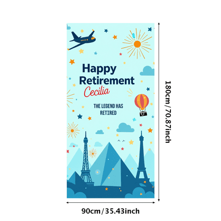 LUUFILx Personalized Retirement Banner with Airplane Camera Balloon and Star Elements Happy Retirement Decors Party Backdrop Photography Props Retirement Party Celebration Decorations