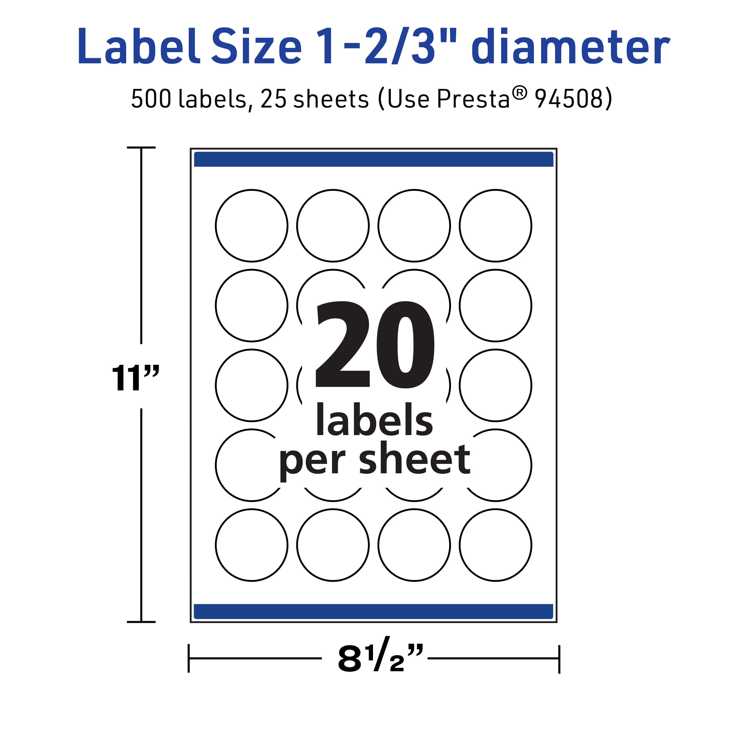 Avery TrueBlock Round Labels, 1-2/3" Diameter, 500ct