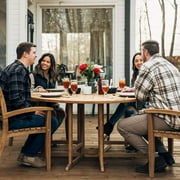 Ash & Ember Luna Grade A Teak 39 Round Dining Table, Drop Leaf Design, Indoor Outdoor Patio or Porch Dining, Weather Resistant Solid Wood with Umbrella Hole