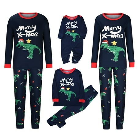 

Hfyihgf Merry Christmas Family Matching Plaid Pajamas Set Round Neck Dinosaur Printed Long Sleeve Green Xmas Holiday Sleepwear PJ Set for Couples Kids Clearance(Kids 4T)