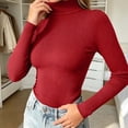 thumbnail image 3 of Rrxhxhs Sweaters for Women Fall Winter Solid Color Mock Neck Ribbed Knit Long Sleeve Slim Fit Basic Knitted Pullover Tops,Red, 3 of 7
