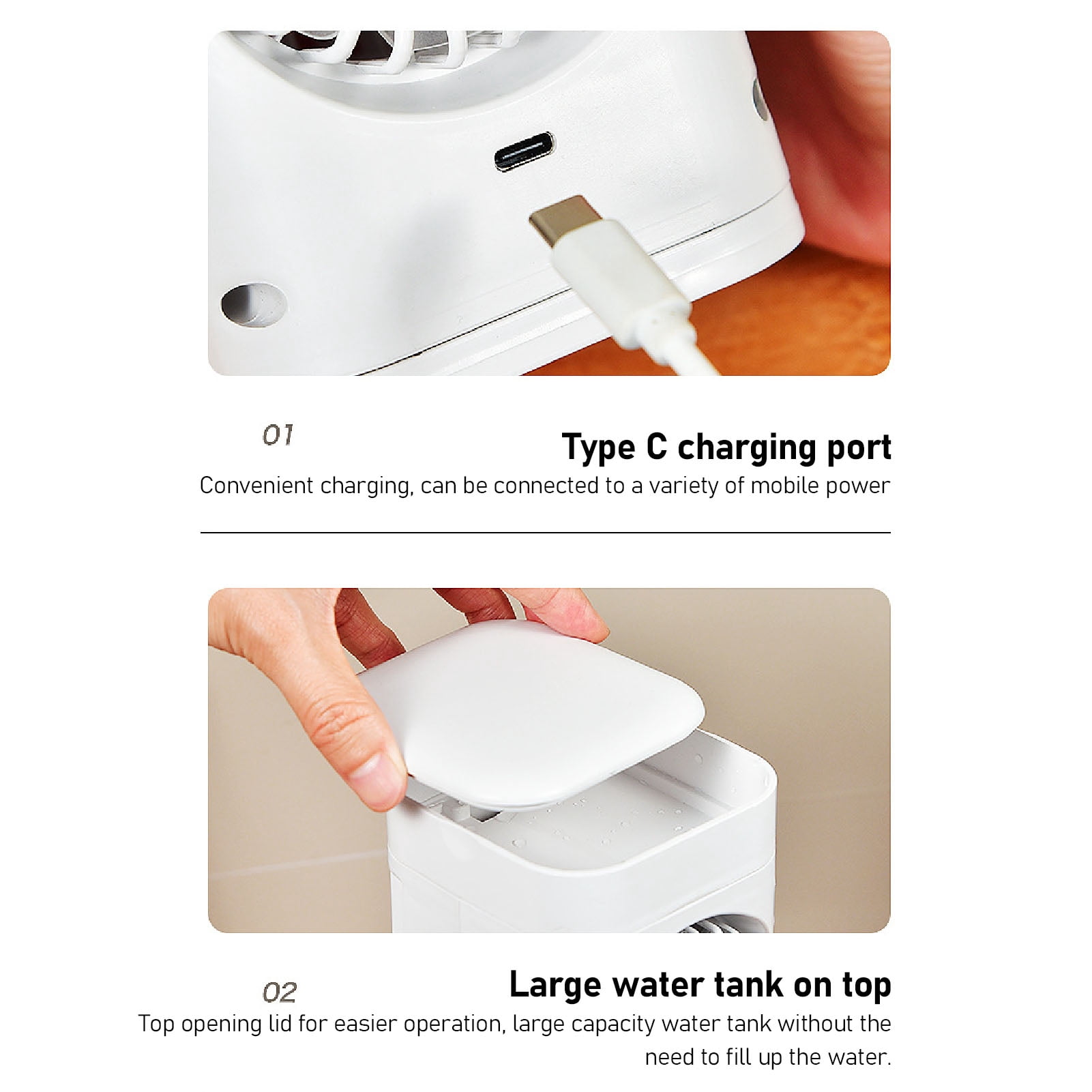 YAHHU Portable Air Conditioner with Light USB Plug 3 Speed Dual Fans Mini Air Cooler 120mL Water Tank Desktop Fan (8.7 inches / 22.1 cm)