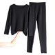 thumbnail image 3 of Gibobby Camisas acolchada térmicas de manga larga para mujer Cuello redondo Forro polar Camisetas sin mangas térmicas Chaleco Tops de invierno Tops delgados 1 paquete de pantalones（Negro， XXL), 3 of 5