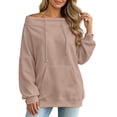 thumbnail image 5 of Karymi Plus Size Tops for Women Solid Off the Shoulder Hoodie, Oversized Long Sleeve Loose Pullover Sweatshirt with Front Kangaroo Pocket for Autumn Winter, 5 of 9