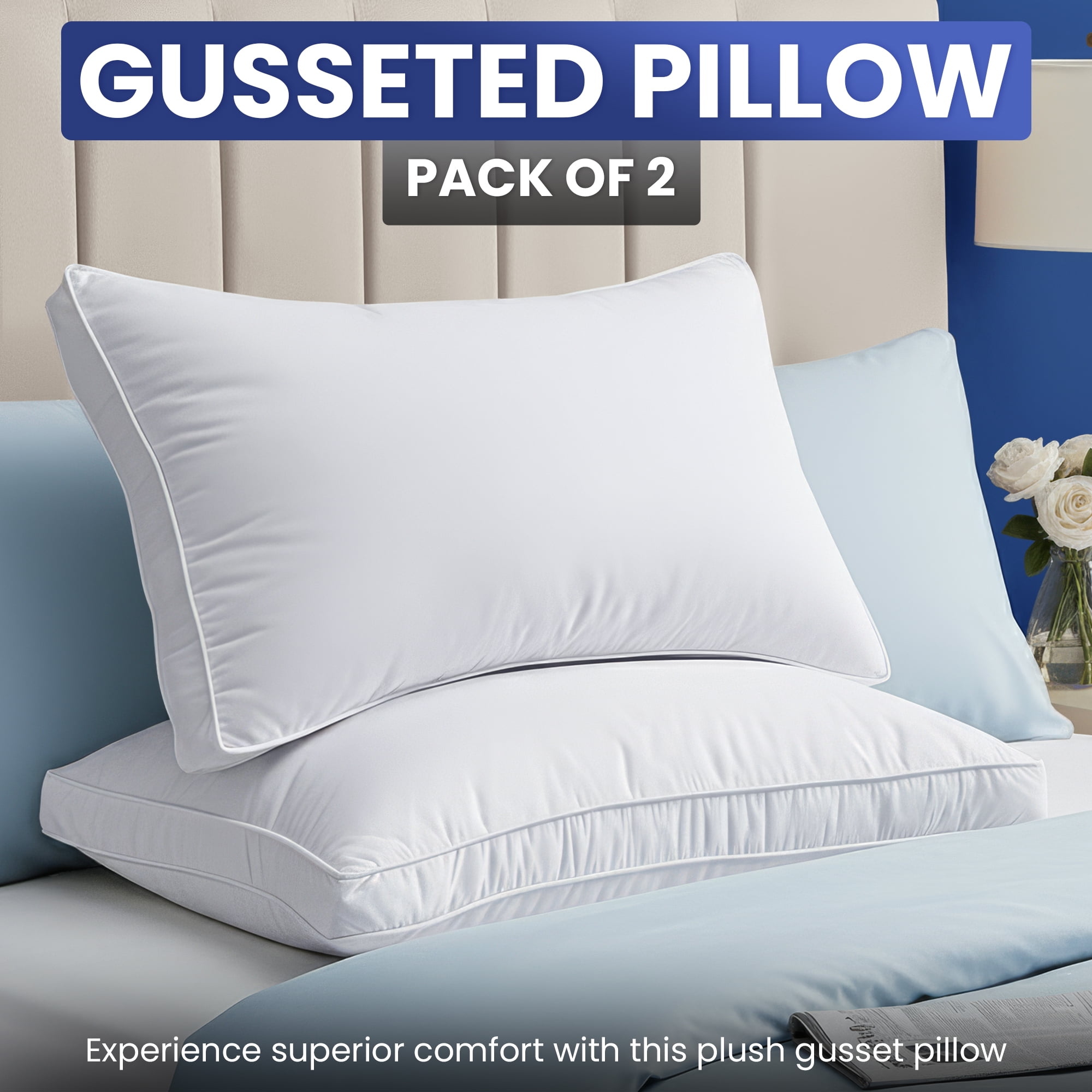 Utopia Bedding Queen Bed Pillow, 26"L x 18" W, Set of 2, Soft and High-Quality, Gusseted Pillow for All Sleep Positions (White)