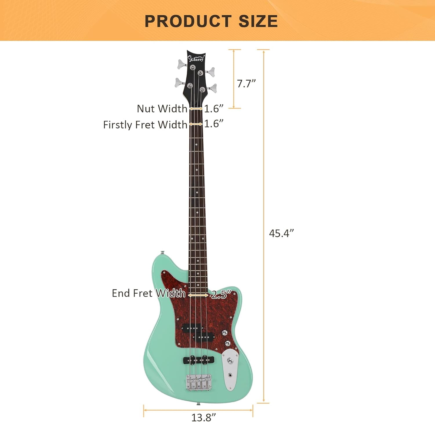 GLARRY 4 String Electric Bass Guitar Beginner Kit w/20w Amp, Red Pearl Guard Full Size Bass with Digital Tuner,Amp Cable, Strap, Bag and Accessories(Mint Green)