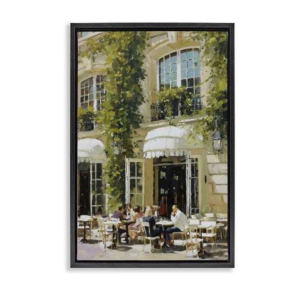 Stupell Industries Traditional Cafe Terrace with Ivy Black Floating Frame Canvas Art, 17 x 25, by Petals Prints Design